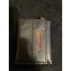 Mens Kenneth Cole Black Leather Tri Fold Wallet  RFID Blocking Protection